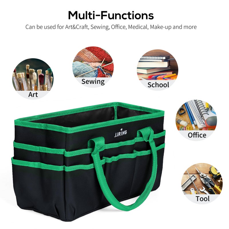 Jjring Craft and Art Organizer Tote Bag - 600D Green Nylon Fabric Art Caddy with Pockets - for Art, Craft, Sewing, Medical, and Office Supplies Storage - Image 3
